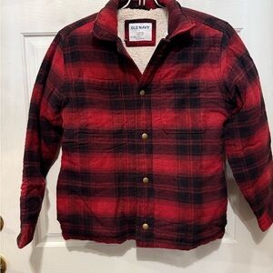 Old Navy Red and Black Sherpa-Lined Jacket, Boys Sz L EUC